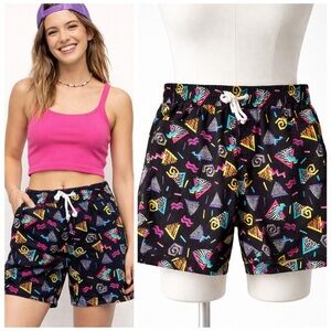 90s Memphis Style Geometric Fresh Prints Retro Shorts Colorful Drawstring Size M
